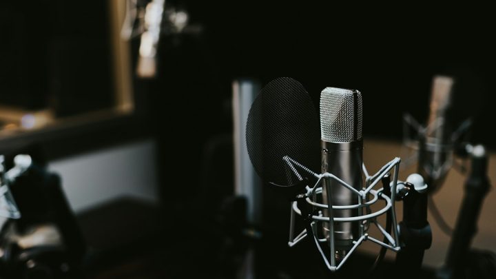 A condenser microphone in a recording studio