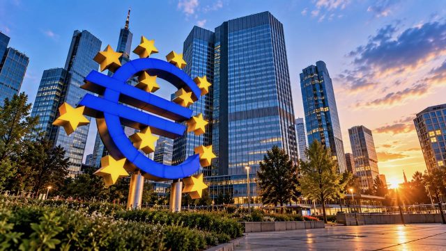 Avrupa ve euro Euro sembolü ve Avrupa kentini gösteren temsili görsel