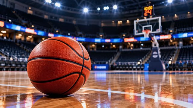 Basketbol Basketbol topu ve potanın bulunduğu spor salonu