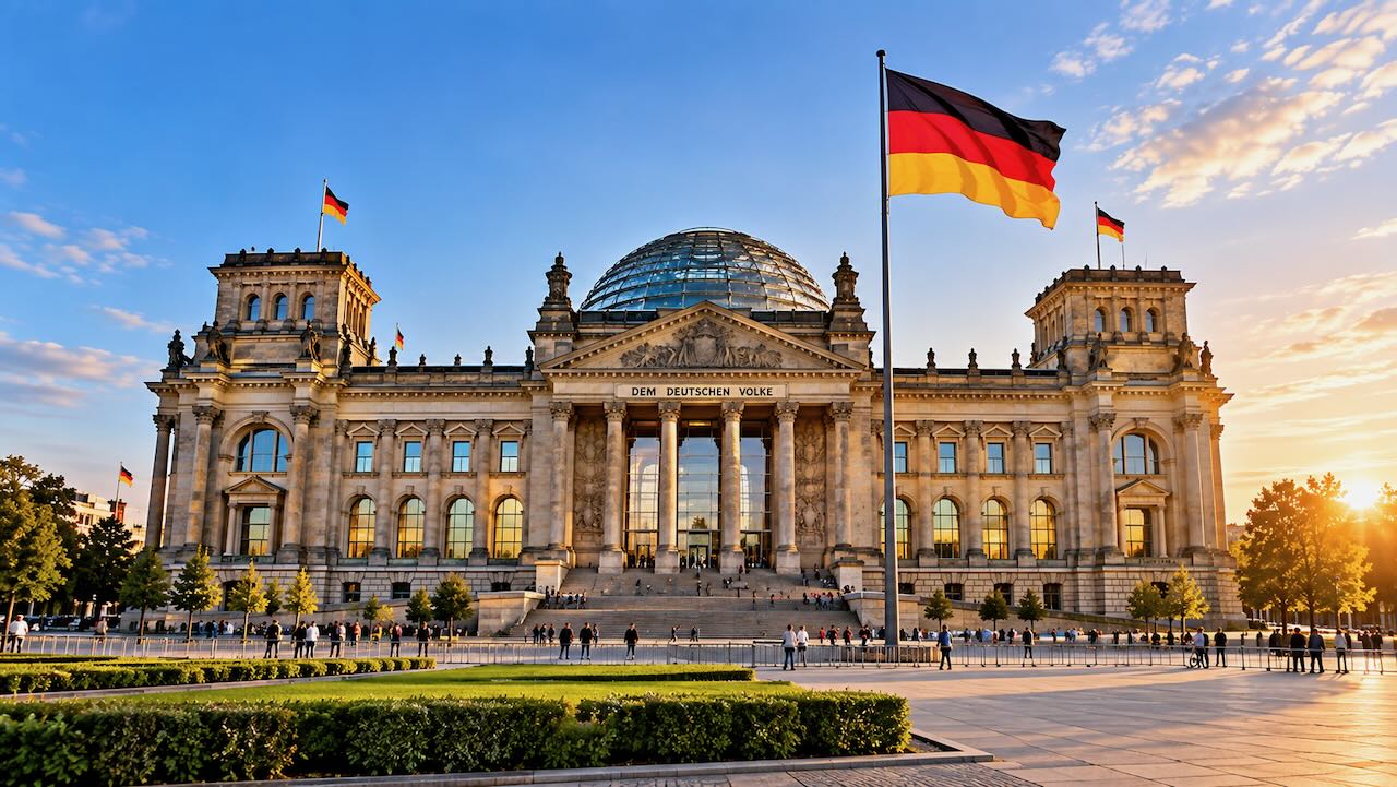 Alman bayrağıyla Reichstag binasını gösteren temsili görsel