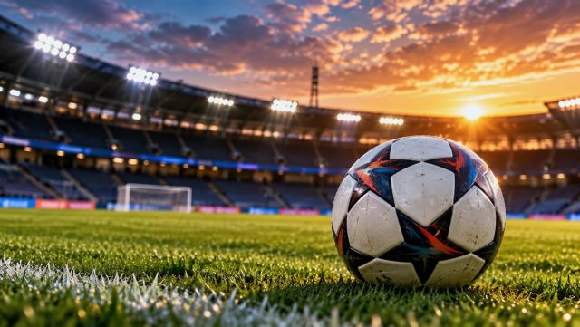 Futbol Futbol topu ve stadyum ışıklarını gösteren temsili görsel